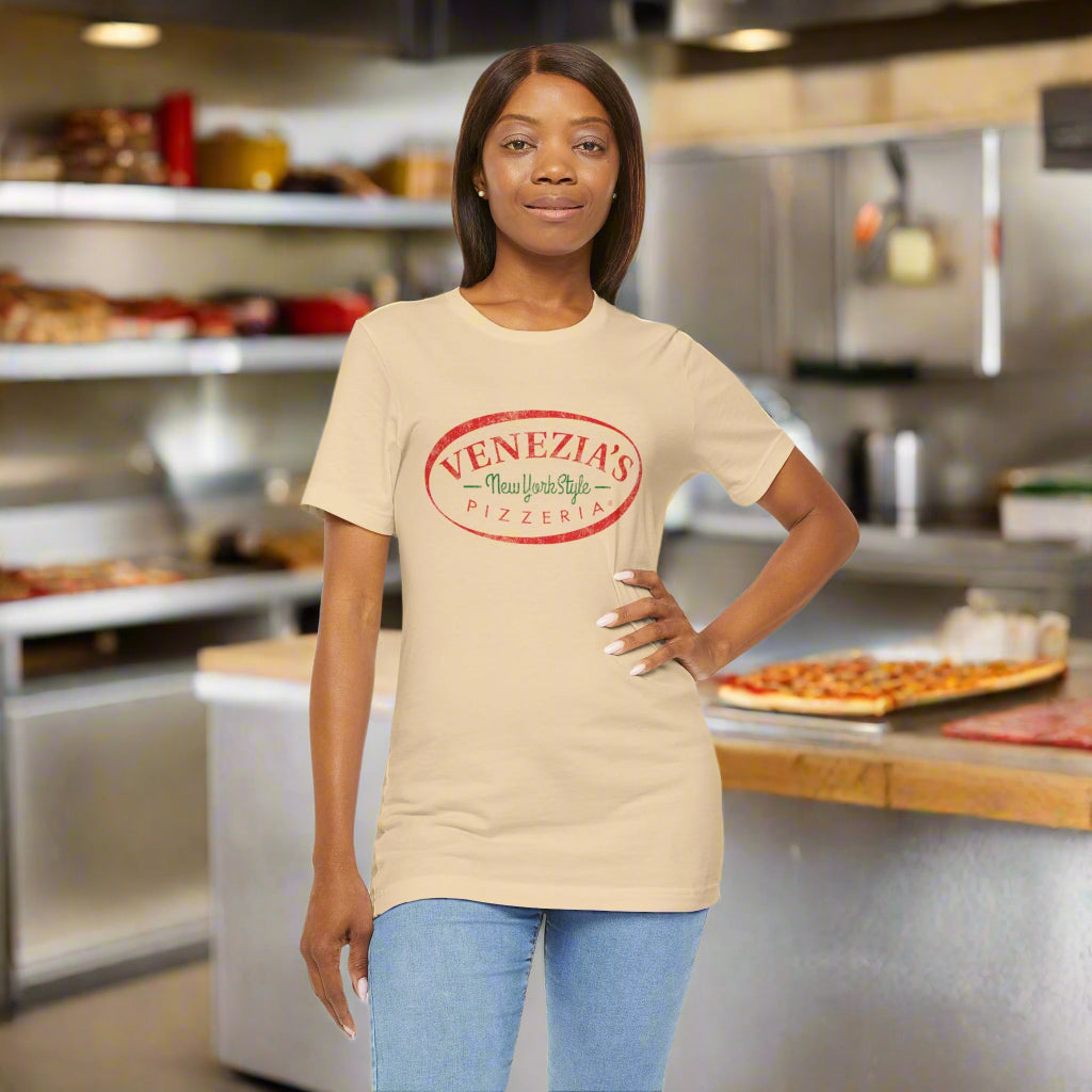 Venezia's New York Style Pizzeria Unisex T-Shirt - Foodie Gift, Pizza Lover Tee, Italian Cuisine, Restaurant Shirt, Pizzeria Apparel
