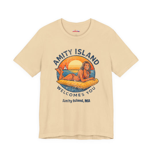 Jaws Movie Inspired Tee, Amity Island Welcomes You Shirt, Unisex T-Shirt, Movie Fan Gift, Beach Vacation Apparel